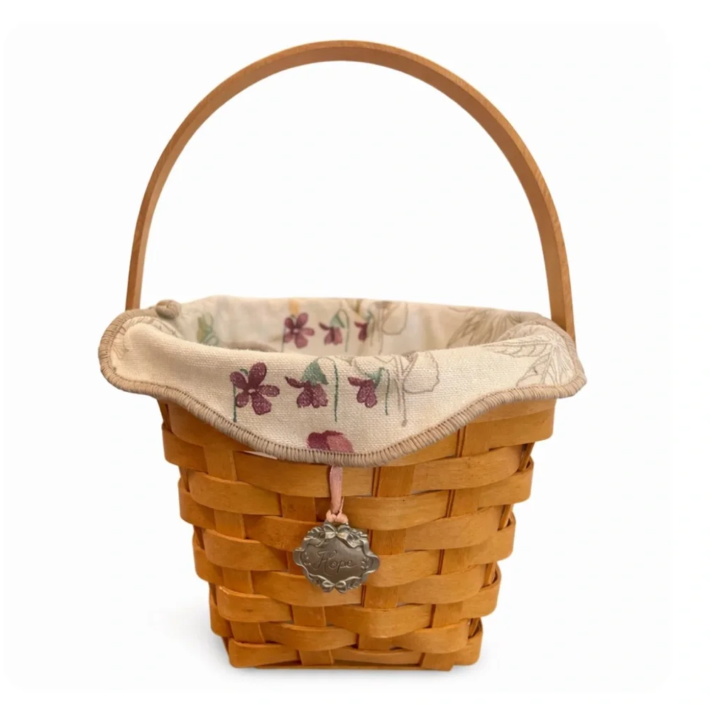 Longaberger Hope Basket Wood Lid Protector Floral Liner Farmhouse Cottage Decor